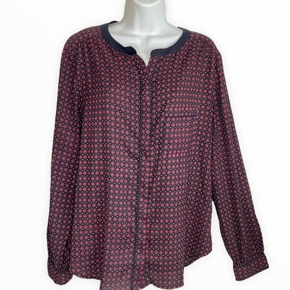 Loft button-up top Black Red Floral long sleeve - Picture 1 of 8